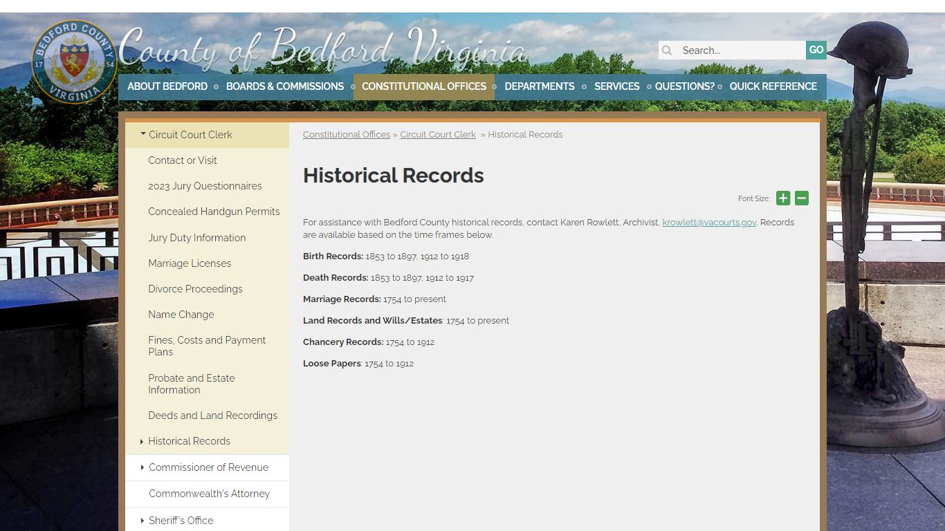 Historical Records | County of Bedford, Virginia