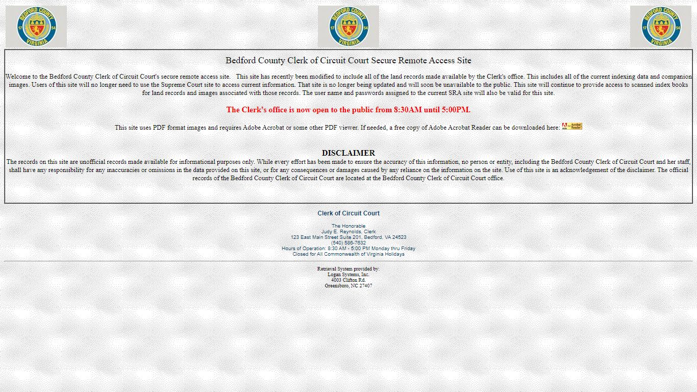 Bedford County Clerk of Circuit Court Secure Remote Access Site