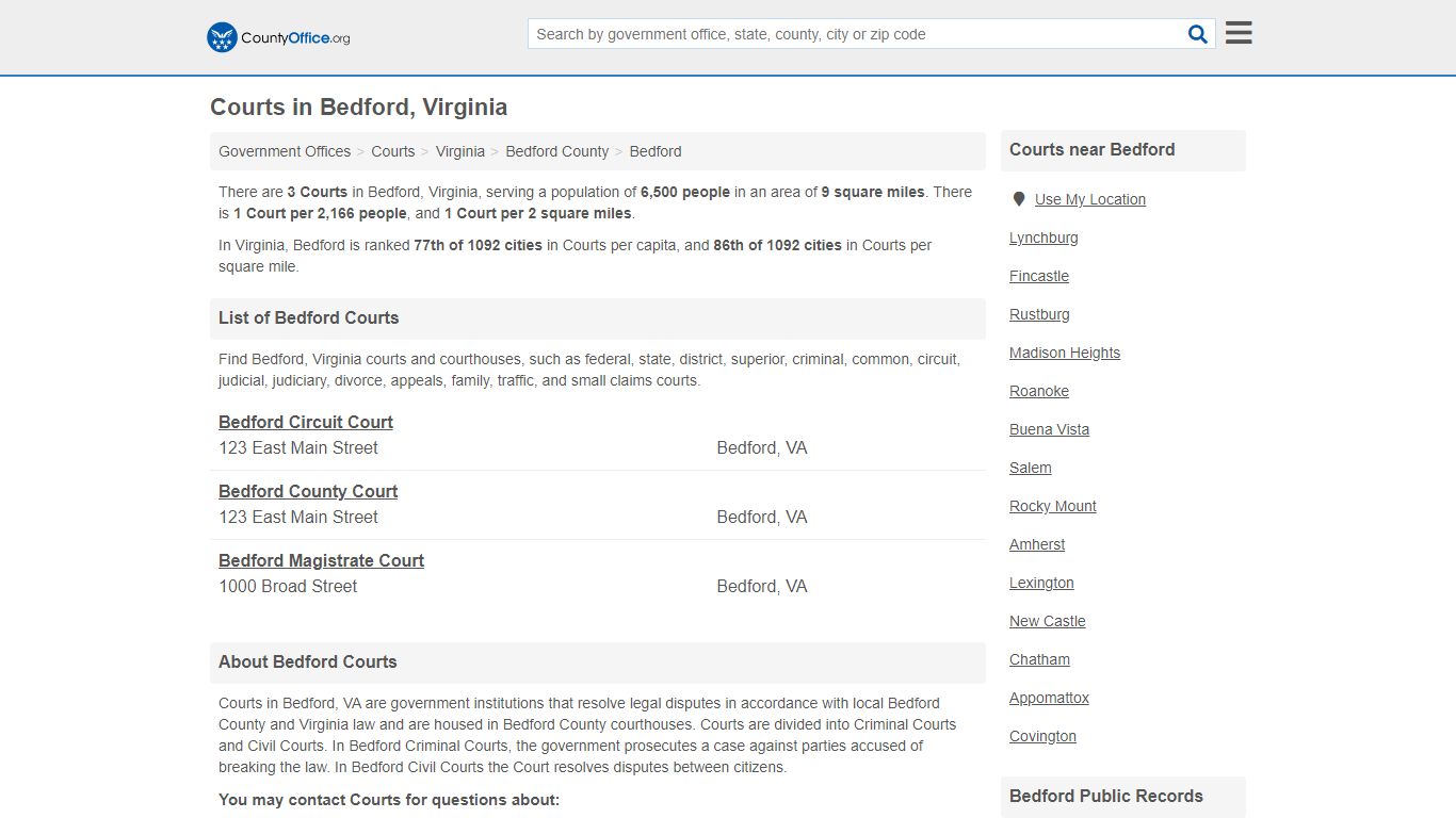 Courts - Bedford, VA (Court Records & Calendars) - County Office